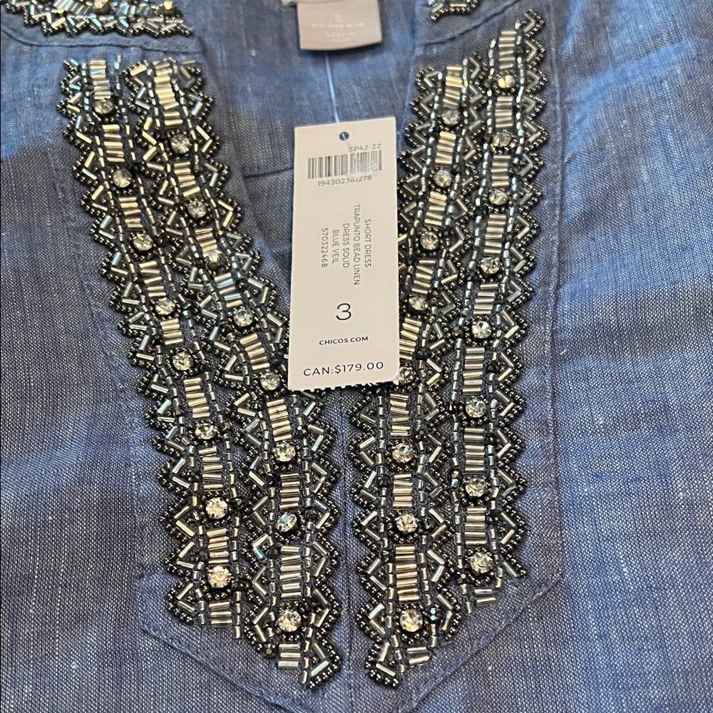 Chico's Light Blue Tunic with Gold Accents - Picture 3 of 4